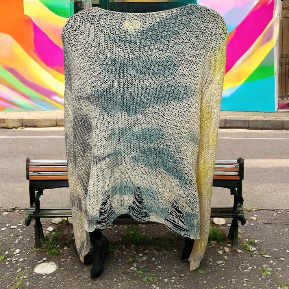 POL PTP 28 L 24 Blue and Cream Oversized Crew Neck Sweater Very Lightweight - Picture 4 of 7